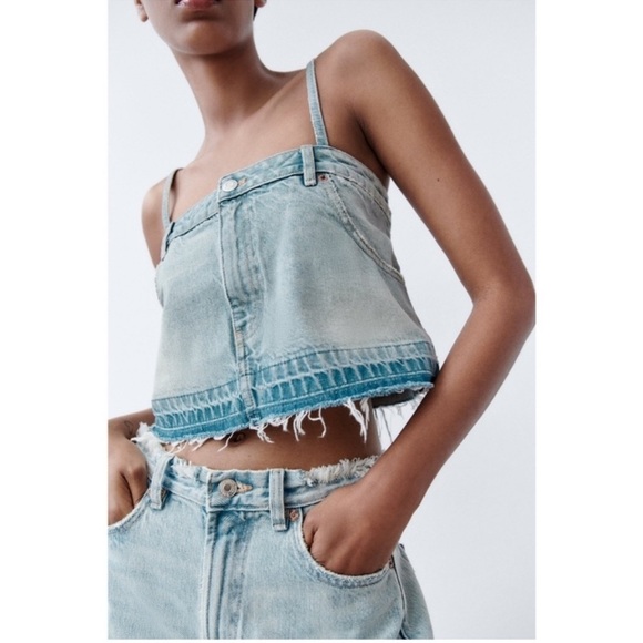 Zara Tops - ZARA Denim Skirt Effect Crop Top Size XSmall